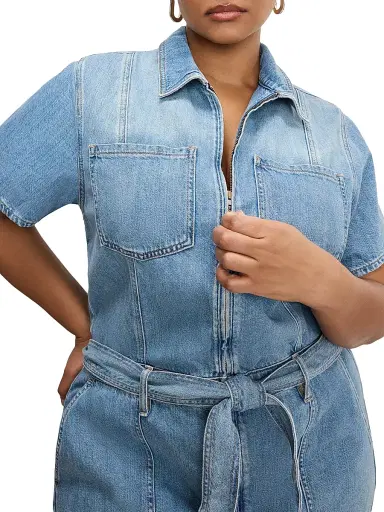 GOOD AMERICAN Women's Fit for Success Lite Linen Denim Romper | Thumbnail 1 GOOD AMERICAN Women's Fit for Success Lite Linen Denim Romper | Thumbnail 1