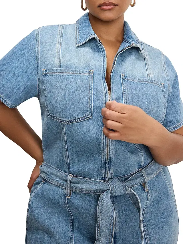 Good American Women's Fit for Success Lite Linen Denim Romper - Indigo
