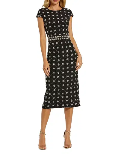 Mac Duggal Women's Hand-Embellished Cap-Sleeve Midi-Dress - Black - Size 16 | Thumbnail 1 Mac Duggal Women's Hand-Embellished Cap-Sleeve Midi-Dress - Black - Size 16 | Thumbnail 1