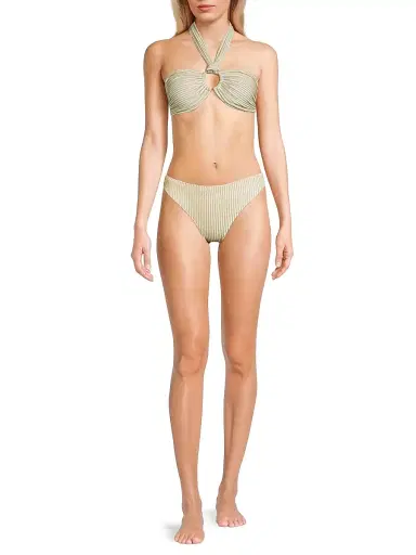 Ramy Brook Women's Scallop Isla Metallic Striped Bikini Bottom | Thumbnail 2