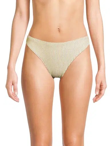 Ramy Brook Women's Scallop Isla Metallic Striped Bikini Bottom | Thumbnail 3