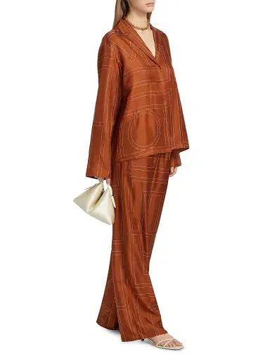 TOTEME Women's Embroidered Silk Pajama-Inspired Pants - Terracotta - Size 4 | Thumbnail 2