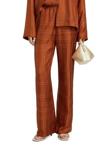 TOTEME Women's Embroidered Silk Pajama-Inspired Pants - Terracotta - Size 4 | Thumbnail 3