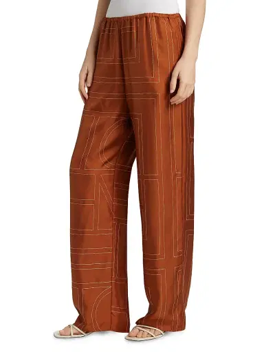TOTEME Women's Embroidered Silk Pajama-Inspired Pants - Terracotta - Size 4 | Thumbnail 4