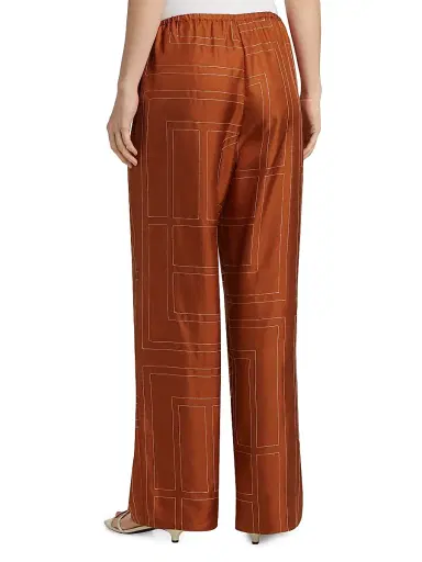 TOTEME Women's Embroidered Silk Pajama-Inspired Pants - Terracotta - Size 4 | Thumbnail 5