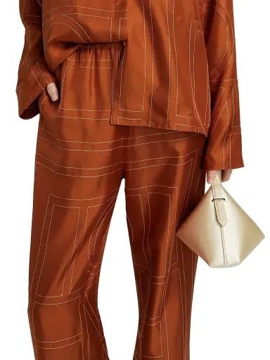 TOTEME Women's Embroidered Silk Pajama-Inspired Pants - Terracotta - Size 4 | Thumbnail 6