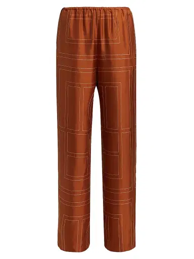 TOTEME Women's Embroidered Silk Pajama-Inspired Pants - Terracotta - Size 4 | Thumbnail 1