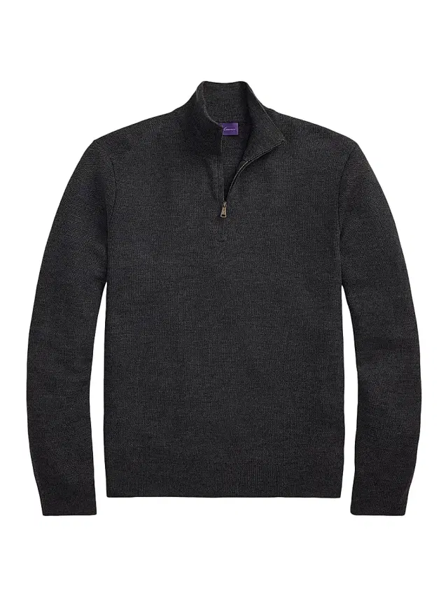Men's Piqué-Knit Wool Quarter-Zip Sweater - Medium Grey Melange