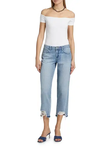 L'AGENCE Women's Blaine Distressed Denim Low-Rise Stovepipe Crop Jeans - Albee | Thumbnail 2