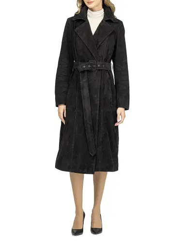 Gorski Women's Metis Suede Belted Trench Coat - Black - Size XL | Thumbnail 3 Gorski Women's Metis Suede Belted Trench Coat - Black - Size XL | Thumbnail 3