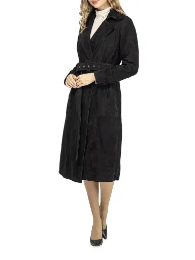 Gorski Women's Metis Suede Belted Trench Coat - Black - Size XL | Thumbnail 4 Gorski Women's Metis Suede Belted Trench Coat - Black - Size XL | Thumbnail 4