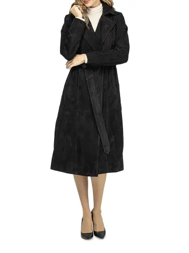 Gorski Women's Metis Suede Belted Trench Coat - Black - Size XL | Thumbnail 6 Gorski Women's Metis Suede Belted Trench Coat - Black - Size XL | Thumbnail 6