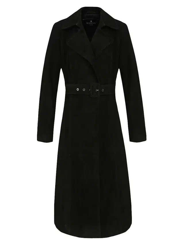 Gorski Women's Metis Suede Belted Trench Coat - Black - Size XL