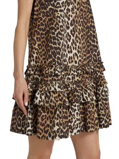 Ganni Women's Leopard-Print Cotton Poplin U-Neck Minidress | Thumbnail 6 Ganni Women's Leopard-Print Cotton Poplin U-Neck Minidress | Thumbnail 6