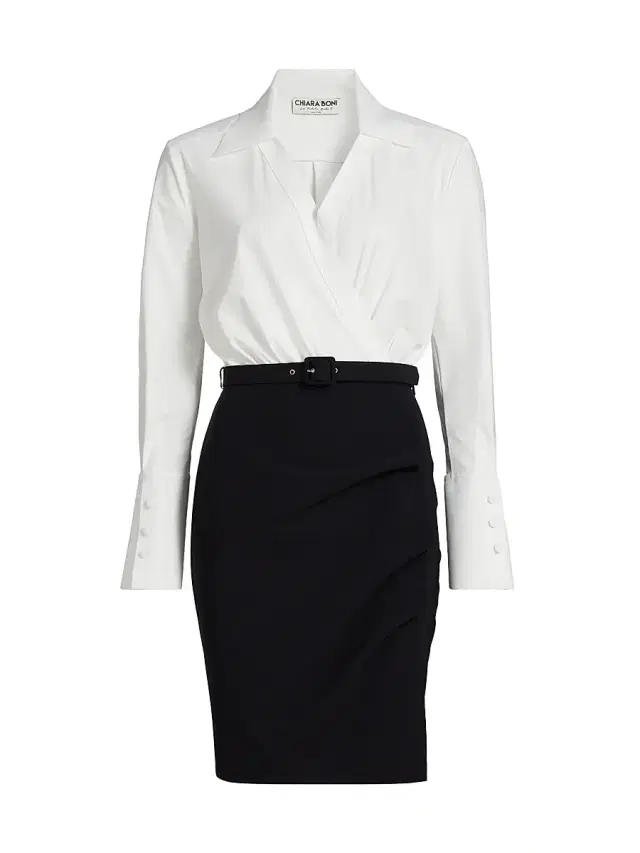 Chiara Boni La Petite Robe Women's Faro Bic Colorblocked Belted Midi-Shirtdress - Black White