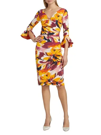 Chiara Boni La Petite Robe Women's Triana Floral Jersey Bell-Sleeve Midi-Dress - Abstract Flower Brown - Size 4 | Thumbnail 3
