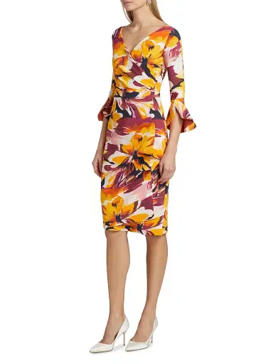 Chiara Boni La Petite Robe Women's Triana Floral Jersey Bell-Sleeve Midi-Dress - Abstract Flower Brown - Size 4 | Thumbnail 4