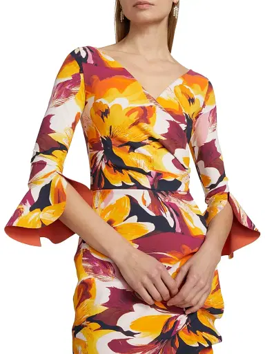 Chiara Boni La Petite Robe Women's Triana Floral Jersey Bell-Sleeve Midi-Dress - Abstract Flower Brown - Size 4 | Thumbnail 6