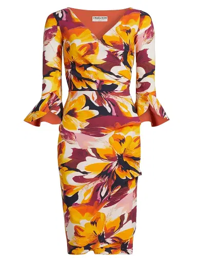 Chiara Boni La Petite Robe Women's Triana Floral Jersey Bell-Sleeve Midi-Dress - Abstract Flower Brown - Size 4 | Thumbnail 1