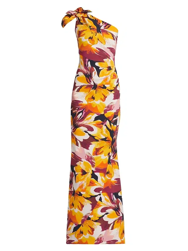 Chiara Boni La Petite Robe Women's Gosia Floral Jersey One-Shoulder Gown - Abstract Flower Brown
