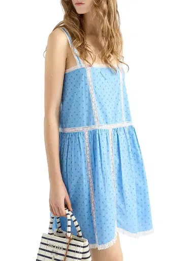 Prada Women's Eyelet Lace Mini-Dress - Blue | Thumbnail 2 Prada Women's Eyelet Lace Mini-Dress - Blue | Thumbnail 2