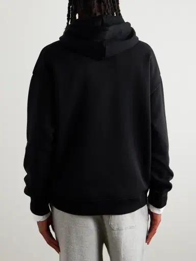 Loewe Logo-Debossed Leather-Trimmed Cotton-Jersey Hoodie - Men | Thumbnail 3 Loewe Logo-Debossed Leather-Trimmed Cotton-Jersey Hoodie - Men | Thumbnail 3