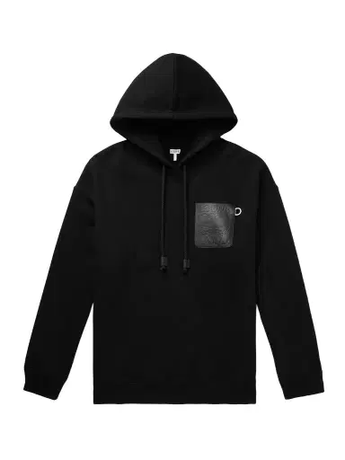 Loewe Logo-Debossed Leather-Trimmed Cotton-Jersey Hoodie - Men | Thumbnail 1 Loewe Logo-Debossed Leather-Trimmed Cotton-Jersey Hoodie - Men | Thumbnail 1
