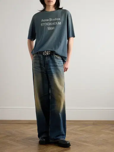 Acne Studios Exford Distressed Logo-Print Cotton and Hemp-Blend Jersey T-Shirt - Men | Thumbnail 2