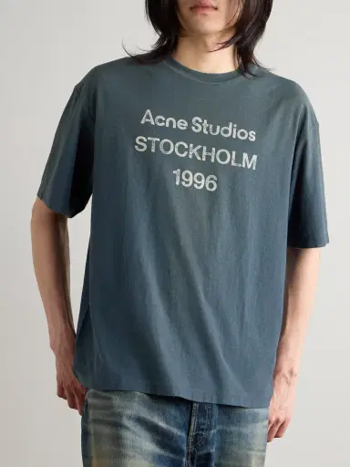 Acne Studios Exford Distressed Logo-Print Cotton and Hemp-Blend Jersey T-Shirt - Men | Thumbnail 3