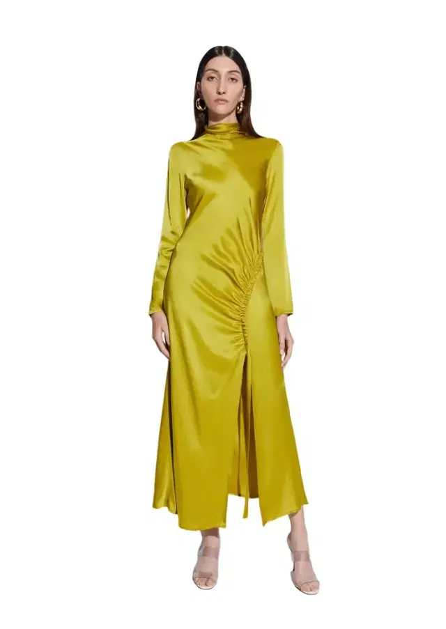 LAPOINTE Satin Bias Tab Dress With Slit