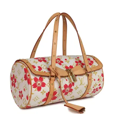 Louis Vuitton Vintage Louis Vuitton X Takashi Murakami Cream and Red Cherry Blossom Papillon Gold Hardware | Thumbnail 2