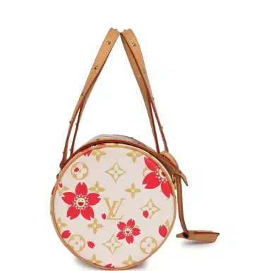 Louis Vuitton Vintage Louis Vuitton X Takashi Murakami Cream and Red Cherry Blossom Papillon Gold Hardware | Thumbnail 3