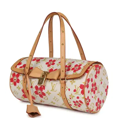 Louis Vuitton Vintage Louis Vuitton X Takashi Murakami Cream and Red Cherry Blossom Papillon Gold Hardware | Thumbnail 5