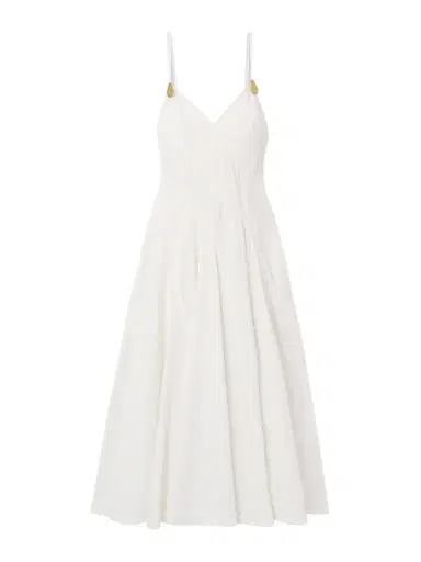 Bottega Veneta Embellished Pleated Cotton-blend Poplin Midi Dress | Thumbnail 1 Bottega Veneta Embellished Pleated Cotton-blend Poplin Midi Dress | Thumbnail 1