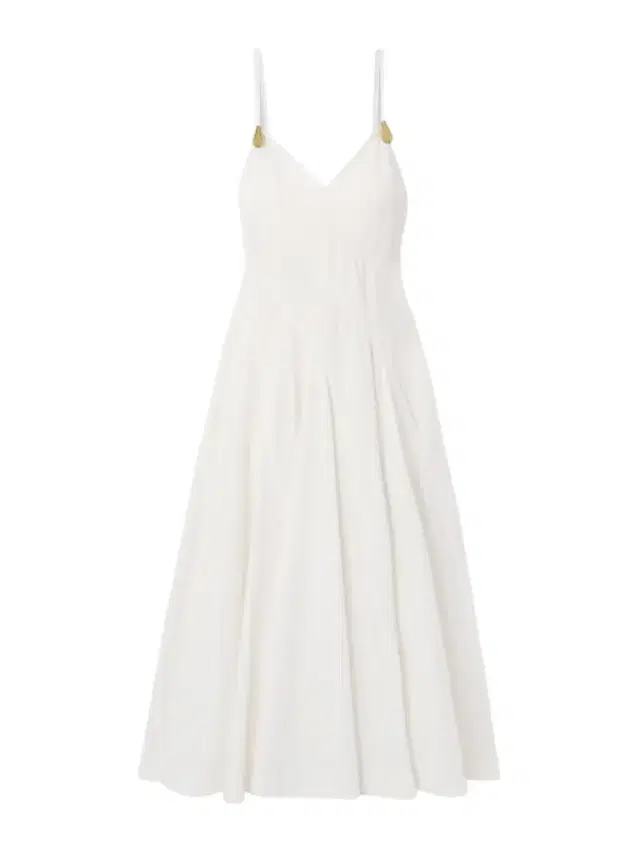 Embellished Pleated Cotton-blend Poplin Midi Dress