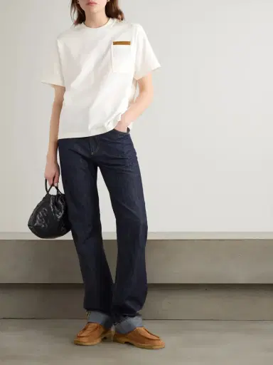 Bottega Veneta Intrecciato Suede-trimmed Organic Cotton-jersey T-shirt | Thumbnail 2