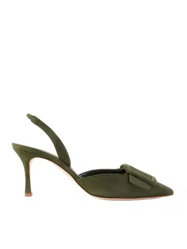 Manolo Blahnik Maysli 70 Buckled Suede Slingback Pumps | Thumbnail 1 Manolo Blahnik Maysli 70 Buckled Suede Slingback Pumps | Thumbnail 1