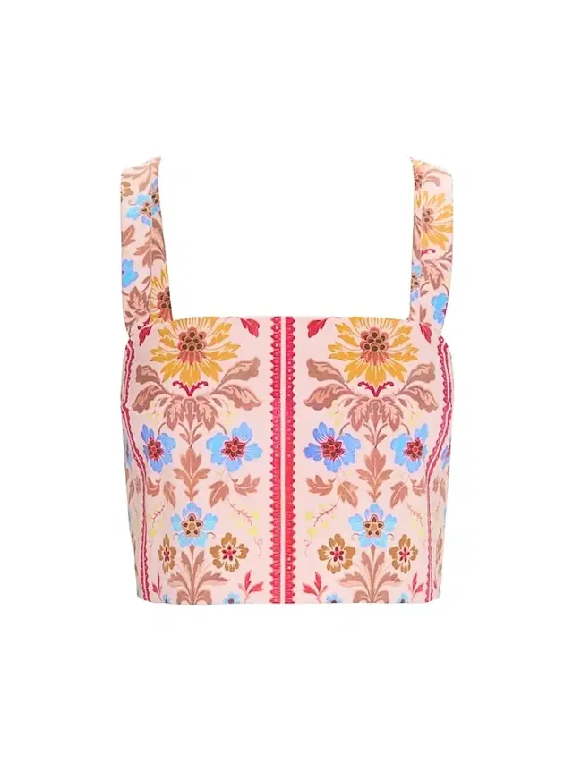 Women's The Clara Crop Top - Pink Floral Block Stripe