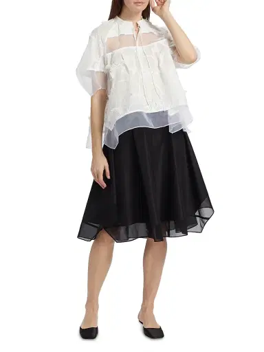 3.1 Phillip Lim Women's Embroidered Cotton Voile & Chiffon Flounce Top - White - Size Large | Thumbnail 2