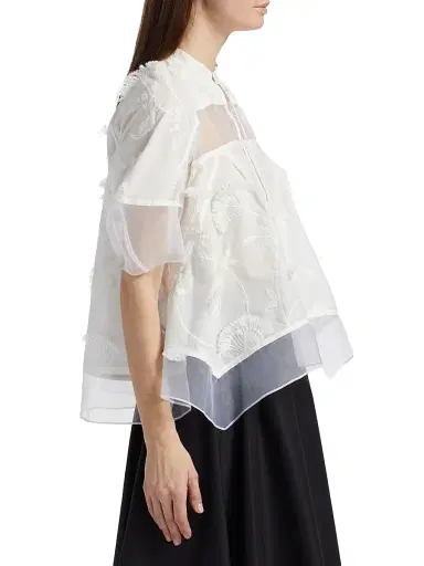 3.1 Phillip Lim Women's Embroidered Cotton Voile & Chiffon Flounce Top - White - Size Large | Thumbnail 4