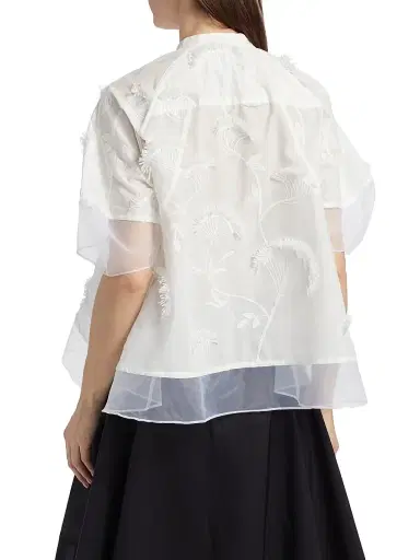 3.1 Phillip Lim Women's Embroidered Cotton Voile & Chiffon Flounce Top - White - Size Large | Thumbnail 5