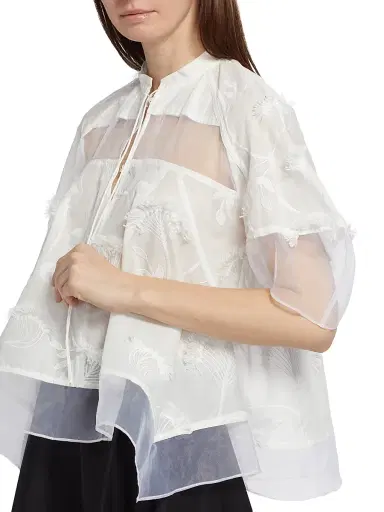 3.1 Phillip Lim Women's Embroidered Cotton Voile & Chiffon Flounce Top - White - Size Large | Thumbnail 6