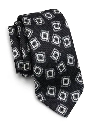 Kiton Men's Geometric Silk Tie - Grey | Thumbnail 1 Kiton Men's Geometric Silk Tie - Grey | Thumbnail 1