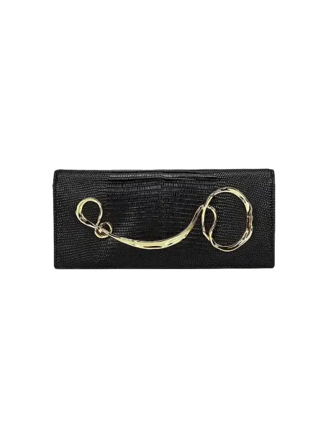 Women's Lizard-Embossed Leather Clutch - Black