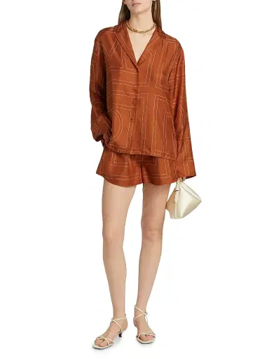 TOTEME Women's Monogram Silk Pajama-Inspired Shorts - Terracotta - Size 10 | Thumbnail 2