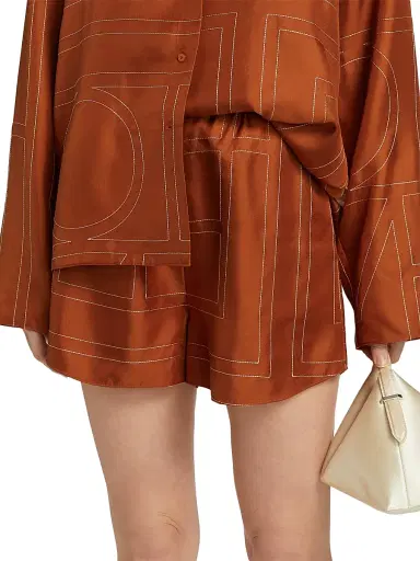 TOTEME Women's Monogram Silk Pajama-Inspired Shorts - Terracotta - Size 10 | Thumbnail 3