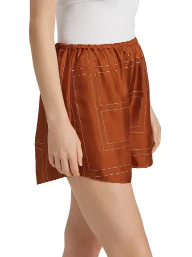TOTEME Women's Monogram Silk Pajama-Inspired Shorts - Terracotta - Size 10 | Thumbnail 4