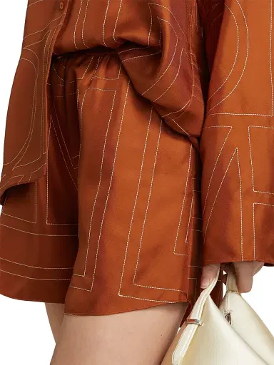 TOTEME Women's Monogram Silk Pajama-Inspired Shorts - Terracotta - Size 10 | Thumbnail 6