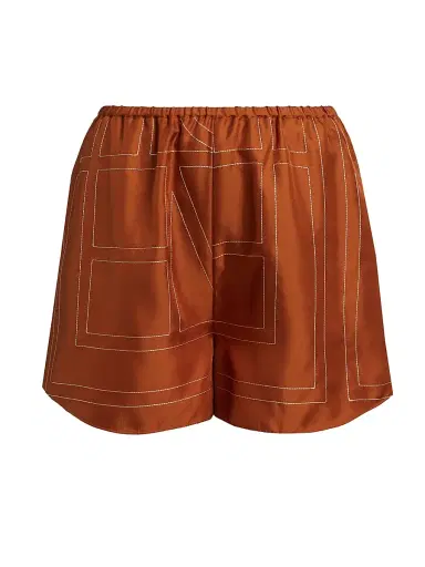 TOTEME Women's Monogram Silk Pajama-Inspired Shorts - Terracotta - Size 10 | Thumbnail 1