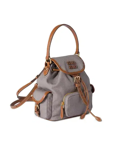 Miu Miu Women's Canvas and Leather Backpack - Grey | Thumbnail 3 Miu Miu Women's Canvas and Leather Backpack - Grey | Thumbnail 3